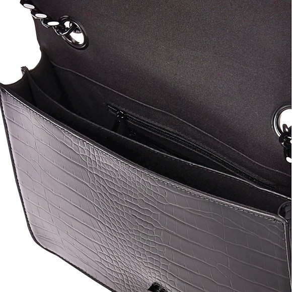 Aldo Black Crocodile Embossed Black Metal Chain Crossbody Bag and Handbag NWOT - Picture 6 of 12